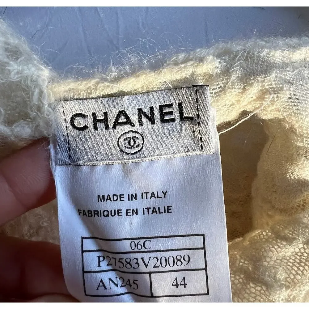 2006 Chanel Knit Cashmere Lace Cream Tank Top
